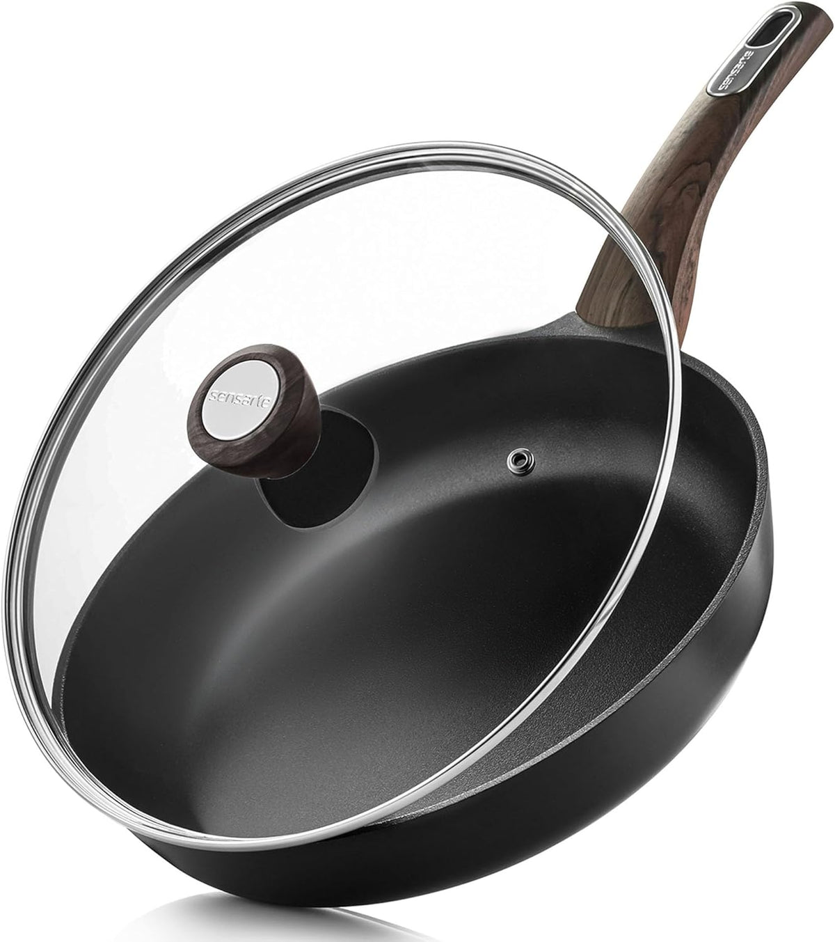SENSARTE Nonstick Frying Pan Skillet with Lid 9.5Inch Non Stick Omelette Pans, Healthy Kitchen Cooking Chef's Pan with Cover, Free of Intentionally Added PFOA/PFOS, Induction Compatible, Black