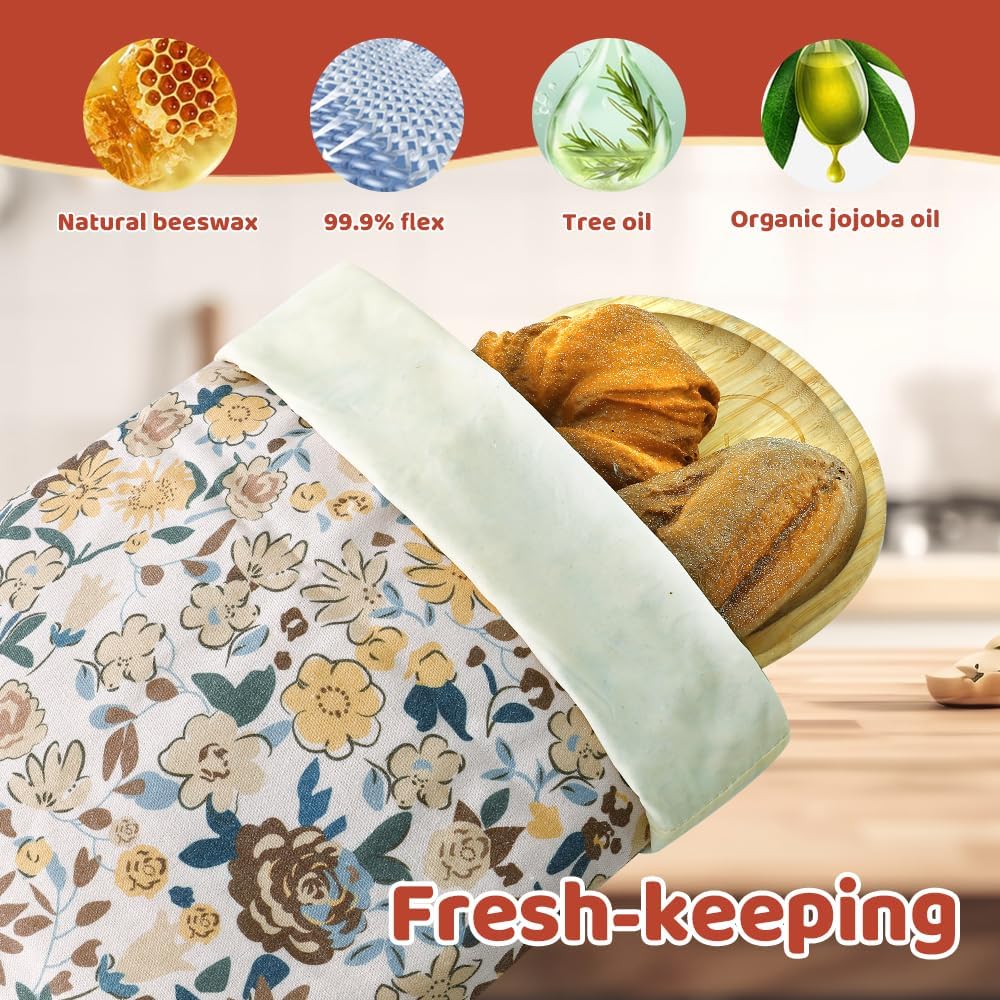 Bread Bags for Homemade bread,2 Pack Sourdough Bread Bags,Beeswax Bread Bags for Bourdough,Reusable Bread Storage