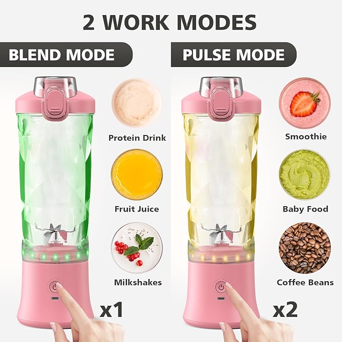 Portable Blender for Shakes and Smoothies- Personal Juicer 20 OZ Electric Protein Shaker Bottle with Insulated Sleeve, USB-C Rechargeable,Travel Lid-Small Blender Cup for Kitchen, Office, Gym,Travel