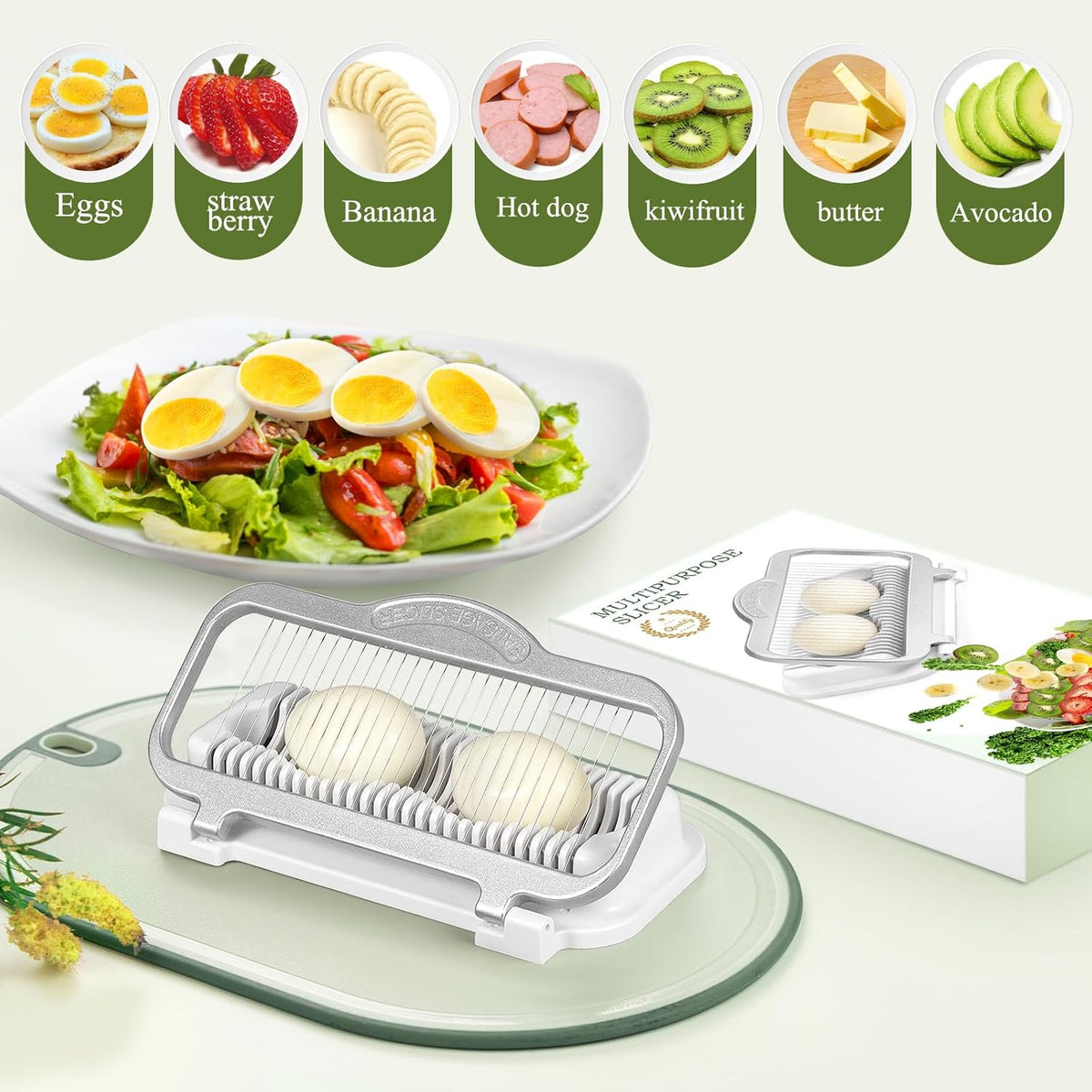 Larger Egg Slicer for Hard Boiled Eggs Banana Slicer, Aluminium & Stainless Steel Wires Strawberry slicer Multipurpose Heavy Duty Dishwasher Safe Banana Cutter slicer