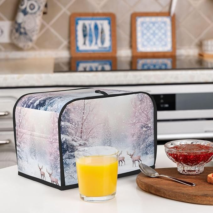 Toaster Cover 2 Slice Winter Deer Forest Christmas Kitchen Small Appliance Covers with Pockets Dust and Fingerprint Protection