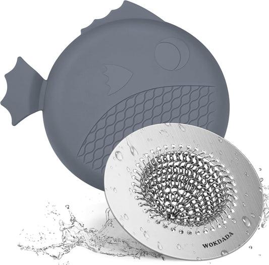Kitchen Sink Drain Strainer with Stopper, Wokdada Revolutionary 304 Stainless Steel Screen Mesh Sink Strainer & Silicone Kitchen Sink Stopper, Easy Clean, Clog-Free Food Catcher for Garbage Disposal
