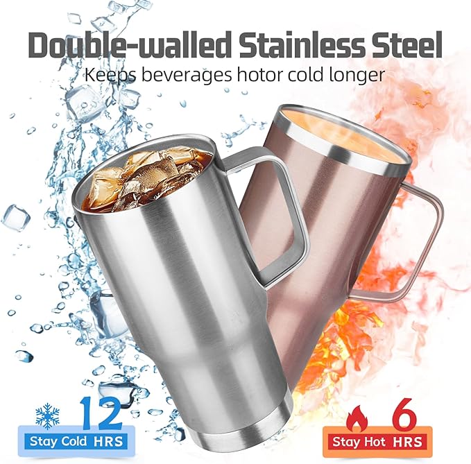 20 oz Tumbler with Handle Stainless Steel Insulated Coffee Mug Tumbler with Lid and Straw Double Wall Vacuum Insulated Coffee Mug Leak Proof Travel Mug Tumbler for Hot and Cold Drink (Silver,1pack)