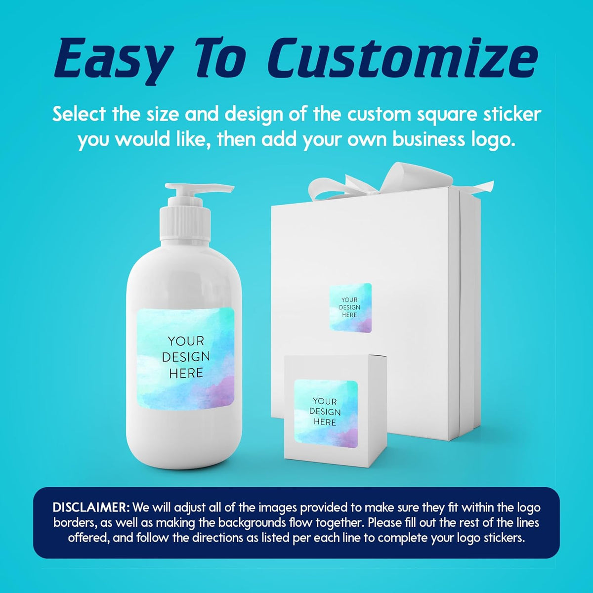 100 Custom Vinyl Stickers - Upload Your own Image, Text, Design, Logo - Personalized Logo Labels for Handmade, Packaging, Bottle, Jars, Candle, Brand Stickers (Sky Blue, 2x2 Square)