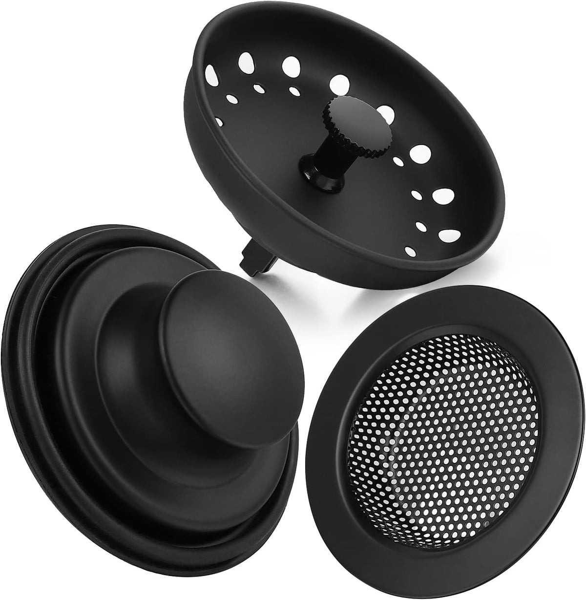 Kitchen Sink Drain Strainer 3 Pack Stainless Steel Sink Stopper, Anti-Clogging Kitchen Sink Drain Basket for Kitchen Sink Strainer Replacement Set (Black, 3 Pack)