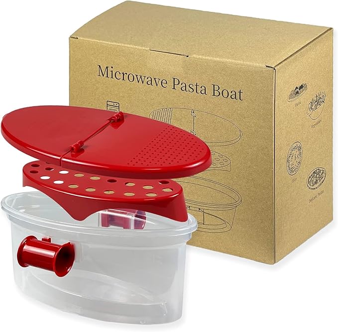 Microwave Pasta Boat with Strainer - Cooker for Rice, Vegetables, Chicken