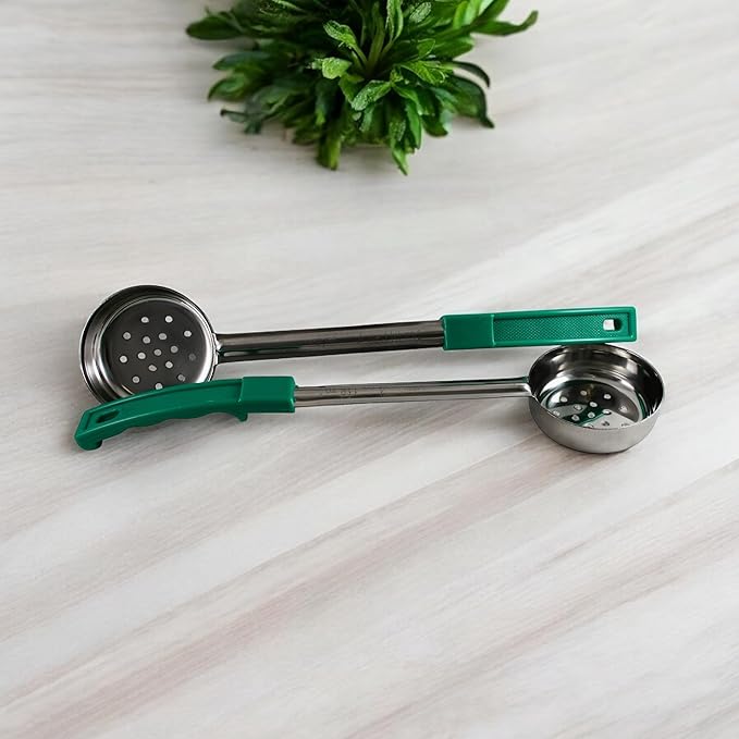 4 Ounce Slotted Stainless Steel Portion Control Ladle Spoon for Measuring and Serving; Commercial Grade Serving Scoops [Pack of 12]