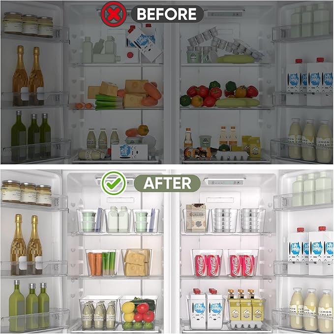BALEINE Clear Plastic Storage Bins, Pantry Organization, BPA Free Stackable Refrigerator Organizers and Storage with Handles for Kitchen Fridge Cabinet Bathroom (6PK, 9.5x5.5x4.5)