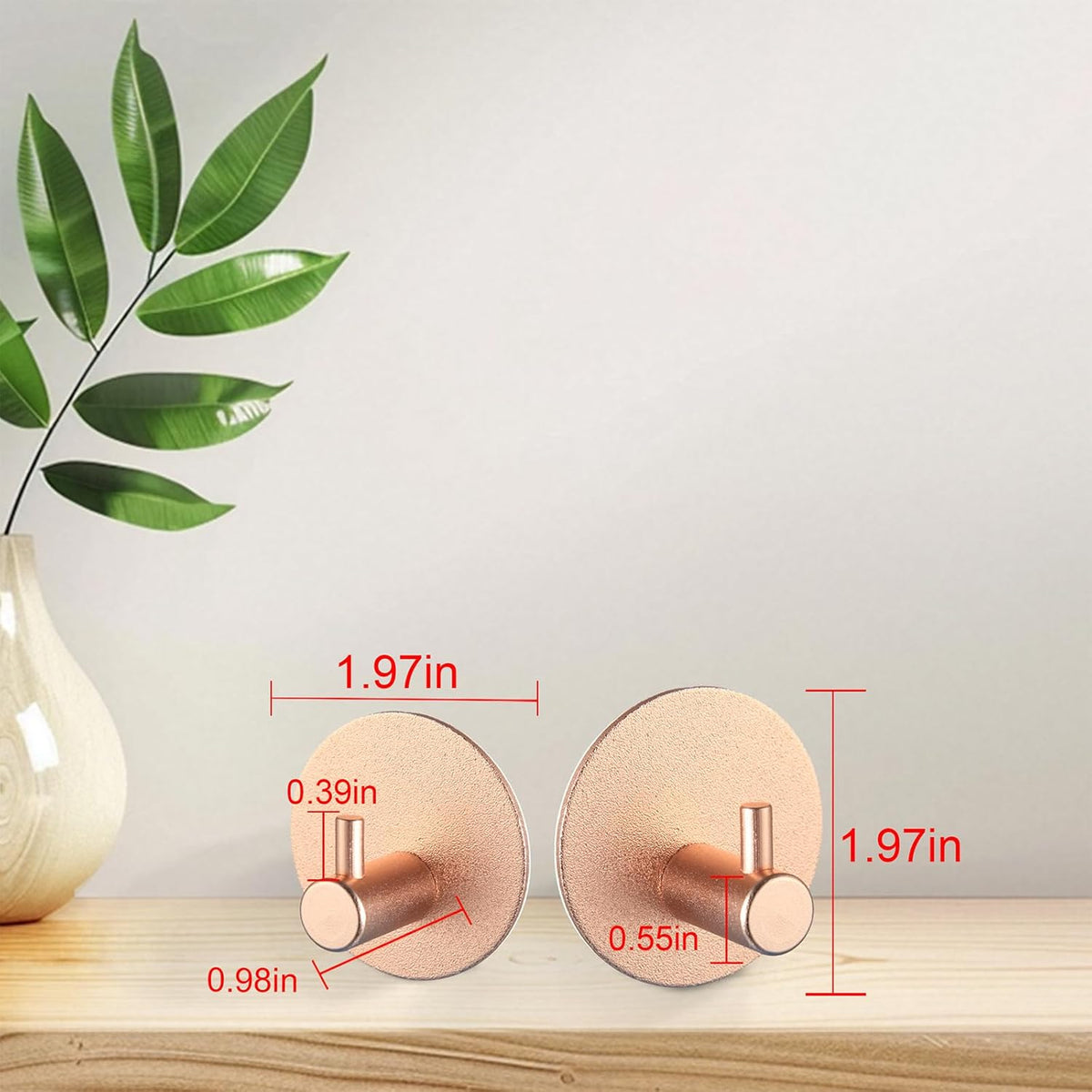 Aluminum Wall Hooks, No Drill Damage-Free Adhesive Hook, Product for Hanging Heavy Duty for Bathroom Kitchen Home (Single Round Rose Gold Hook, 4)