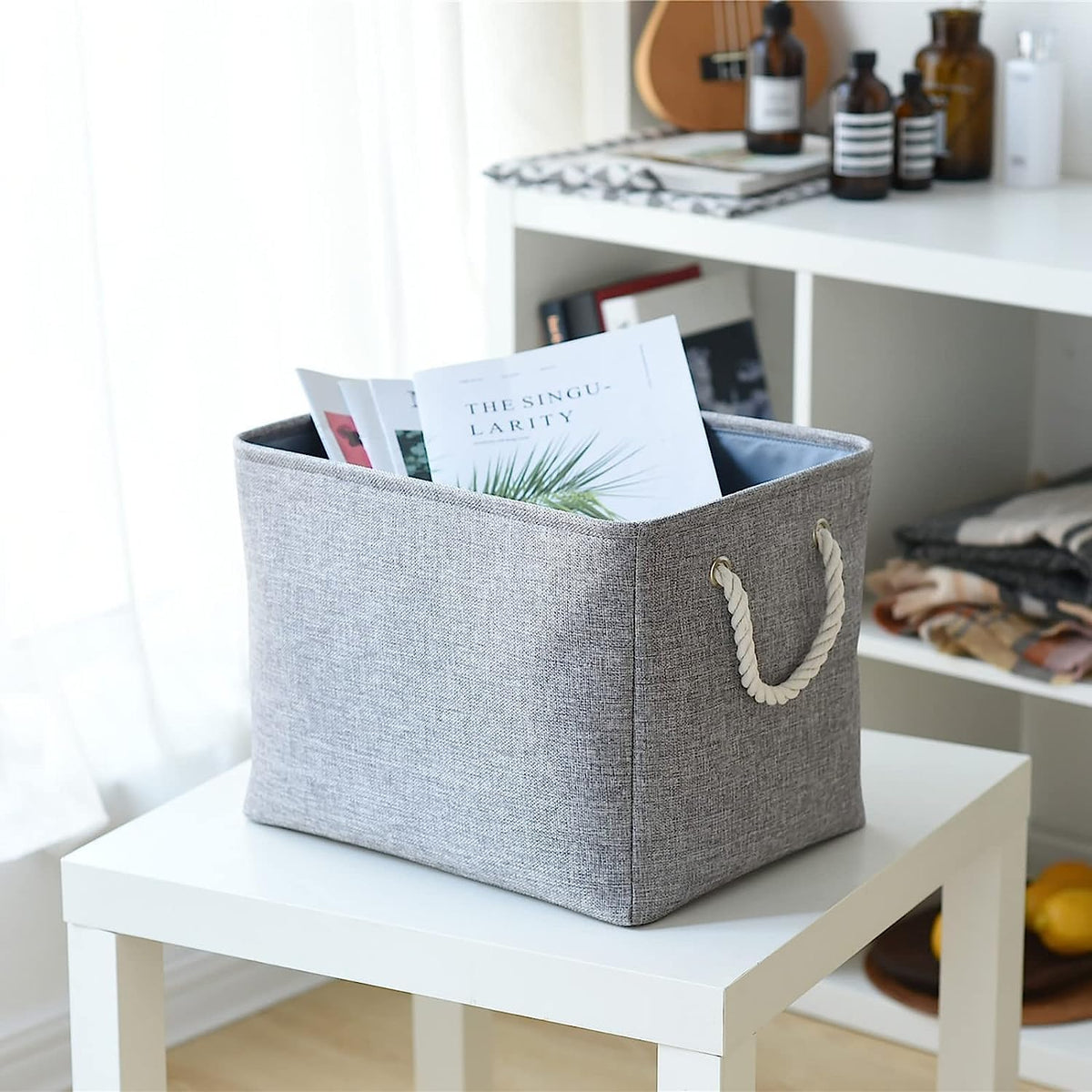 TheWarmHome Storage Basket for Organizing - 16x12x12 inch 3 Pack Fabric Storage Cubes, Cube Storage Bin for Shelves Closet Organizer Cloth Gift Toy (Grey)