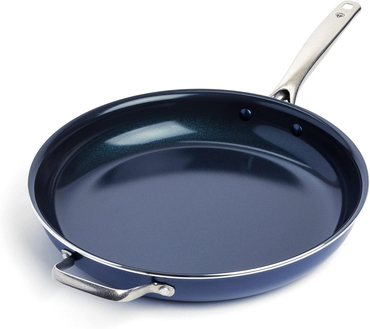Blue Diamond 14" Nonstick Frying Pan Skillet, Diamond Infused PFAS & PTFE-Free Ceramic Pot, Dishwasher & Oven Safe, Stay Cool Handle, Durable Non Toxic Metal Utensil Safe, Family Jumbo Pan, Blue