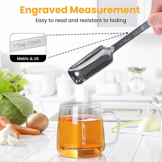 20PCS Measuring Cups and Spoons Set, Includes 7 Stackable Stainless Steel Cups, 7 Rectangular & 5 Mini Measuring Spoons with Leveler Fits Spice Jars, Kitchen Gadgets with Engraved Markings