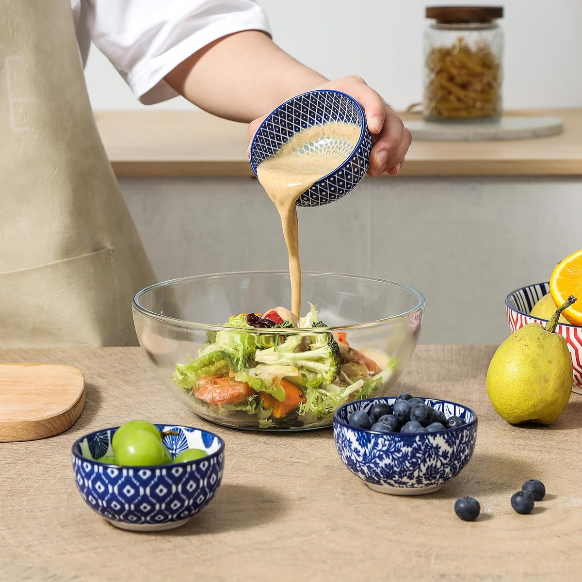 Selamica Ceramic 4 OZ Dipping Bowls Set, 3.5 Inch Mini Bowls for Dipping, Side Dishes, Microwave Dishwasher Safe, Set of 6, Vintage Blue