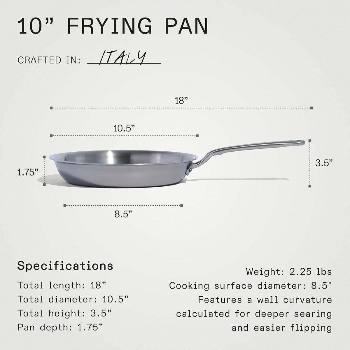 Made In Cookware - 10-Inch Stainless Steel Frying Pan With Lid - 5 Ply Stainless Clad - Professional Cookware - Crafted in Italy - Induction Compatible