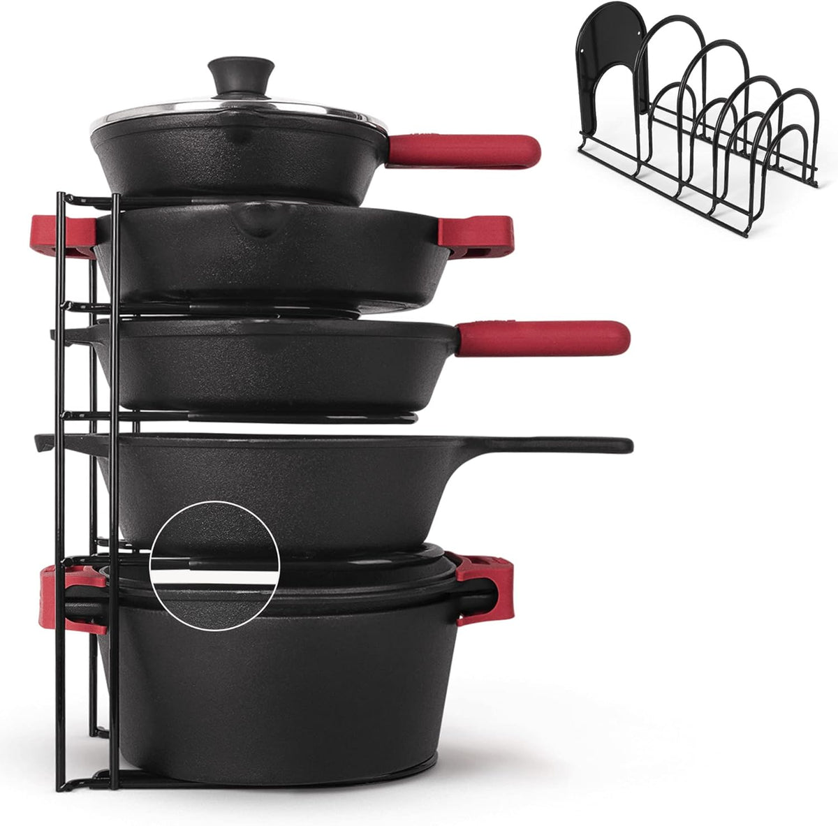 Cuisinel Pan Organizer - Silicone-Coated Non-Slip 15" Heavy Duty Skillet Rack - Kitchen Counter/Cabinet Organization Storage - Cookie Sheet, Cutting Board, Cast Iron Cookware, Pots, Lid Stand/Holder