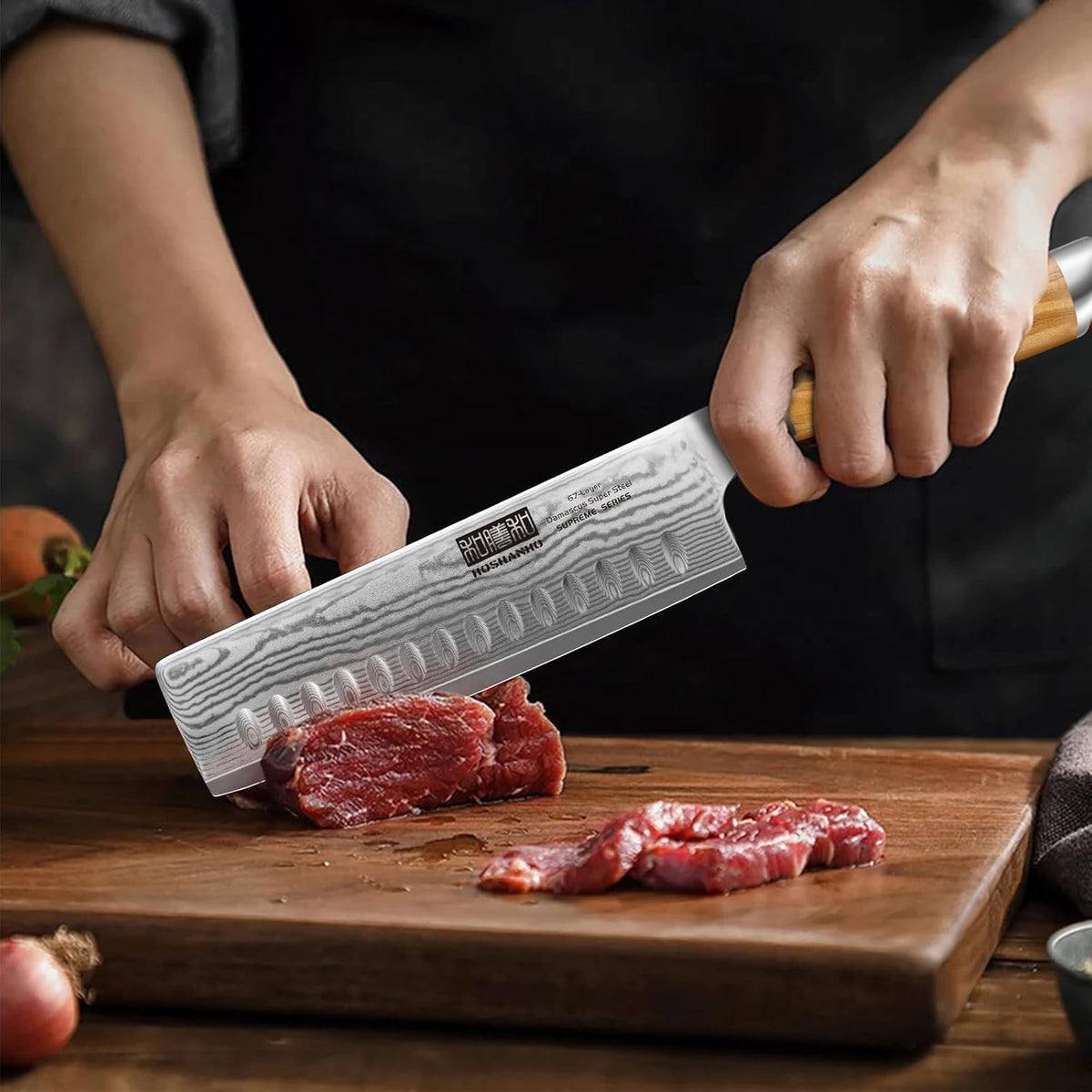Damascus Nakiri Knife 6.5 Inch, Super Sharp Damascus VG-10 Japanese Kitchen Knife, Cleaver and Vegetable Knife with Ergonomic Olive Wood Handle