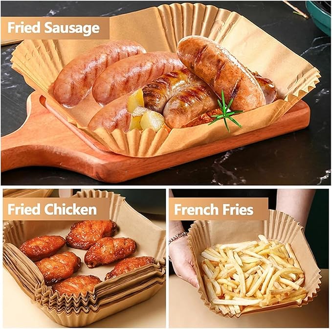 Large Air Fryer Disposable Paper Liners Nonstick 23cm Oven Airfryer Parchment Baking Paper ，Compatible For Ninja，Compatible For COSORI ，Grill Cooking Basket(20cm square,300 Pcs)