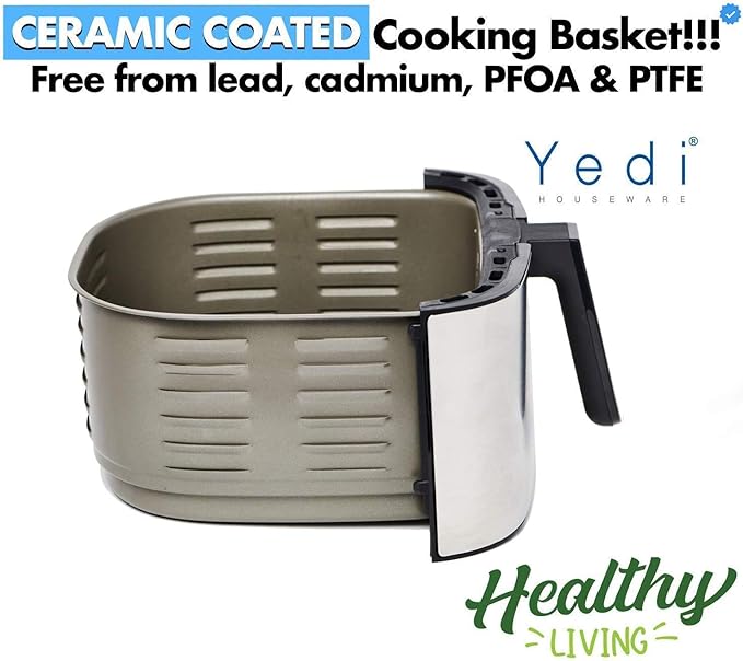 Yedi Evolution Air Fryer, 6.8 Quart, Stainless-Steel Finish, Ceramic Cooking Basket, with Deluxe Accessory Kit and Recipe Book