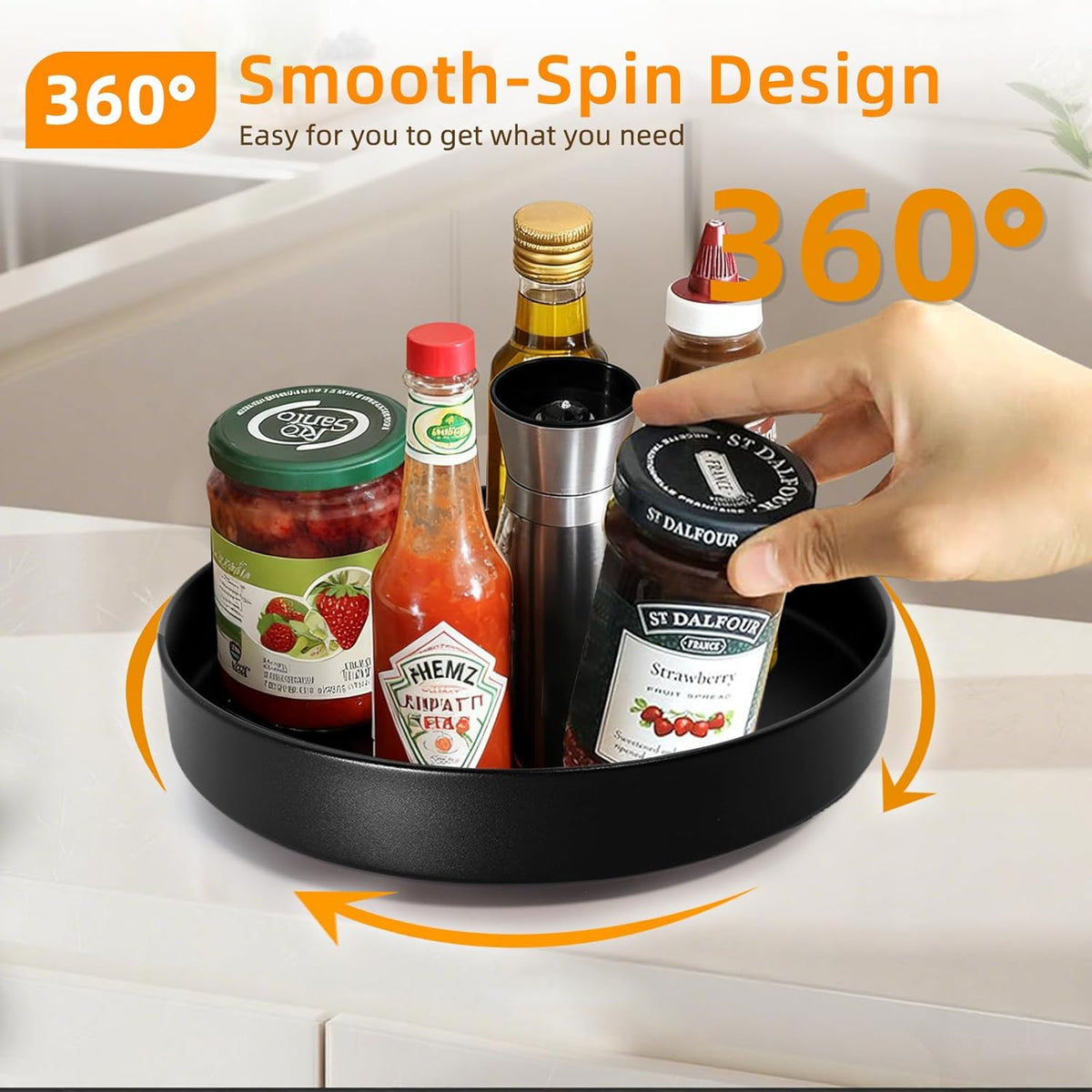 Metal Lazy Susan Organizer, 8.7 Inch Anti-Rust Turntable for Cabinet, Kitchen, Dining Table, Bathroom – Rotating Spice Rack, Spinner Storage, Round Carousel Organizer for Countertop Black