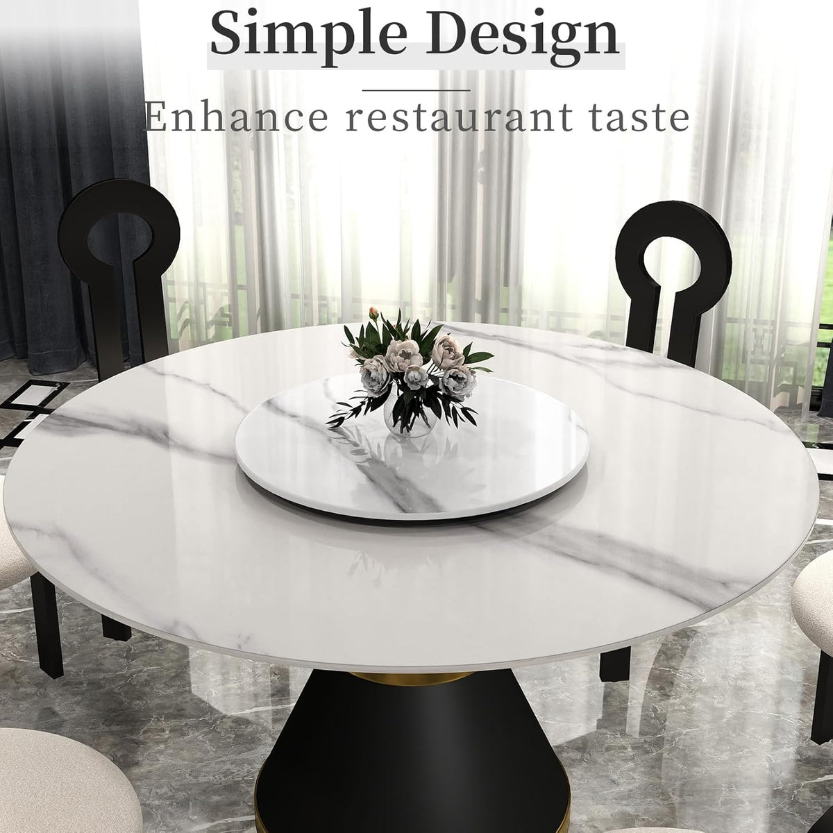 23.6" Lazy Susan for Table Top Sintered Stone Rotating Serving Tray for Dining Table, Kitchen Lazy Susan Organizer Spinning Rotating Food Server Party Centerpieces