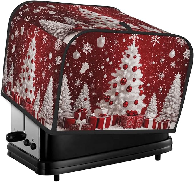 Toaster Cover 4 Slice Red Christmas Tree Ball Xmas Kitchen Small Appliance Covers with Pockets Dust and Fingerprint Protection
