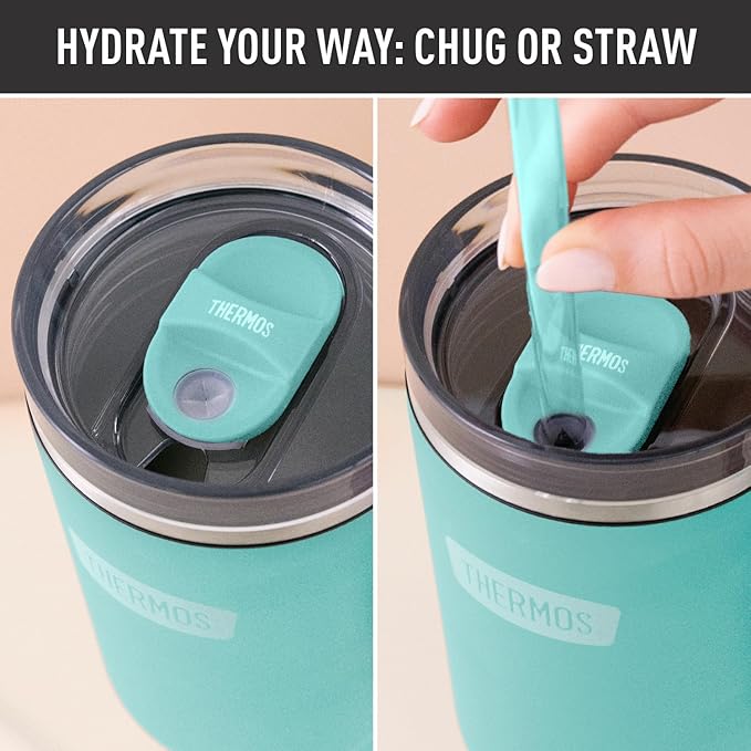 THERMOS Stainless Steel Cup Holder Mug - 40 Ounce, Sea Green - Insulated Tumbler with Lid and Straw, Plus Leak-Resistant Slide Lock