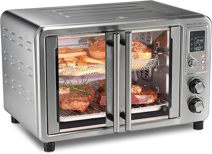 Hamilton Beach Sure Crisp 6-in-1 XL Digital Air Fryer Toaster Oven Combo, With Easy-Access French Doors, Bake, Broil, Toast, Pizza & Reheat Functions, 0.9 cu. ft. Capacity, Stainless Steel (31191)