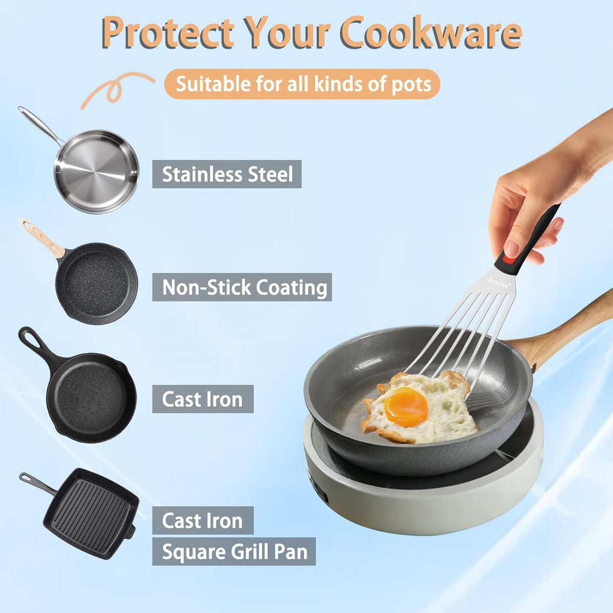 Fish Spatula Stainless Steel, Flexible Metal Spatulas with Silicone Handle, Slotted Turner for Kitchen, Cooking, Grilling, Flipping, Turning, Egg, Pancake and Burger (Large, 12.2 Inch)