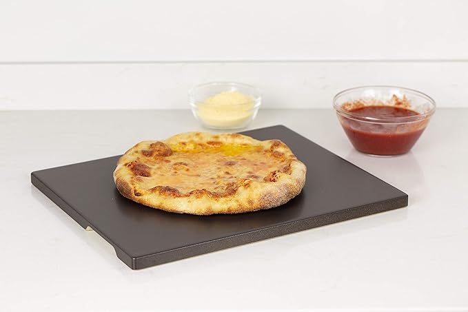 Pizza Stone, Ceramic Coating 15"x12" Rectangular Pizza Stone for Oven Grill BBQ, Easy Clean Bread Baking Stone with Unique Built-in 4 Handle
