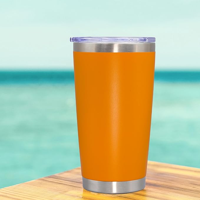 20 oz Tumbler Coffee Travel Tumblers Bulk with Lid Stainless Steel Double Wall Vacuum Insulated Mug Powder Coated Cups fit Car Cupholder for Hot and Cold - Orange, 1Pack