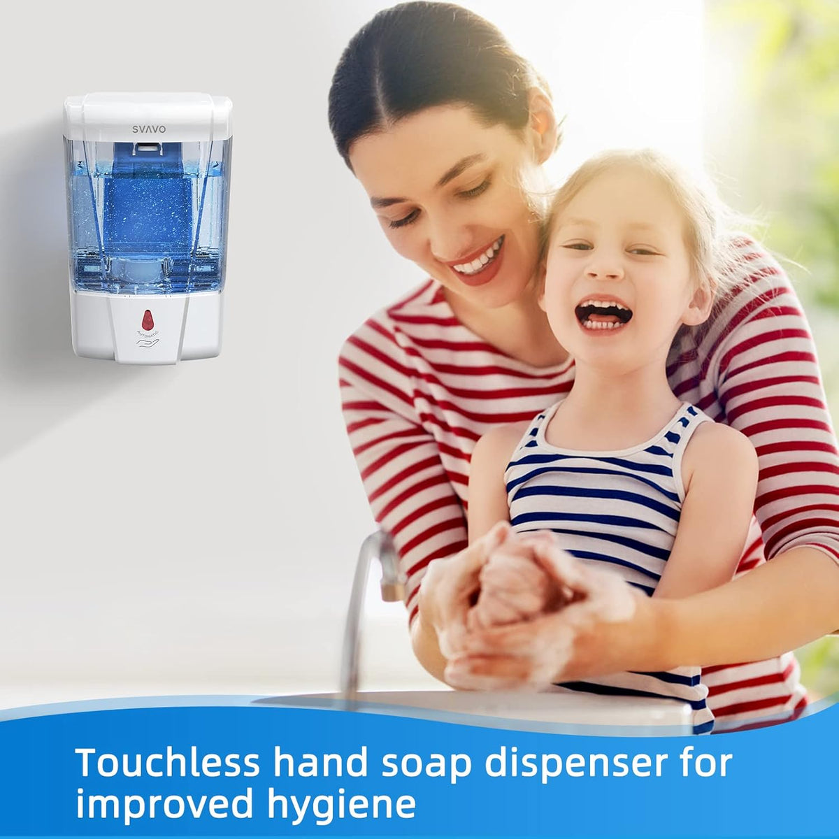 SVAVO Automatic Soap Dispenser Touchless, 21oz/600ml Soap Dispenser Wall Mount, Liquid Soap Dispensers for Hand Soap Refill, Bathroom, Kitchen, Household, Commercial Place, ABS Plastic White