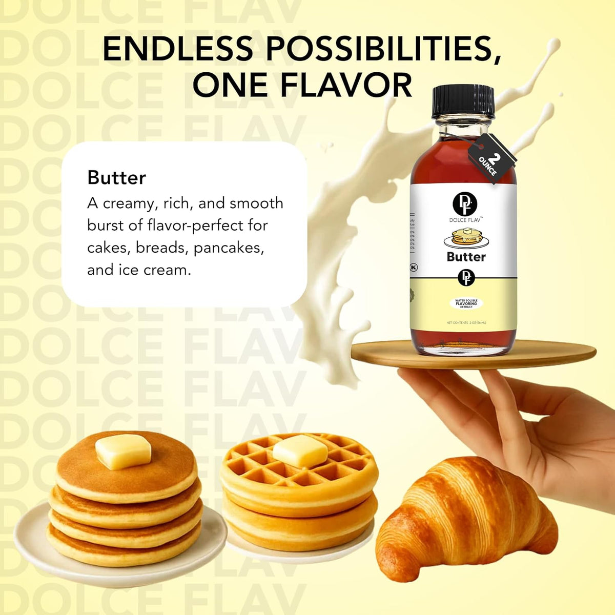 Dolce Flav Butter Extract – 2 Ounce Water-Soluble Kosher, Sugar-Free, Concentrated Imitation Butter Flavor for Baking, Cookies & Frostings, Includes Measured Dropper