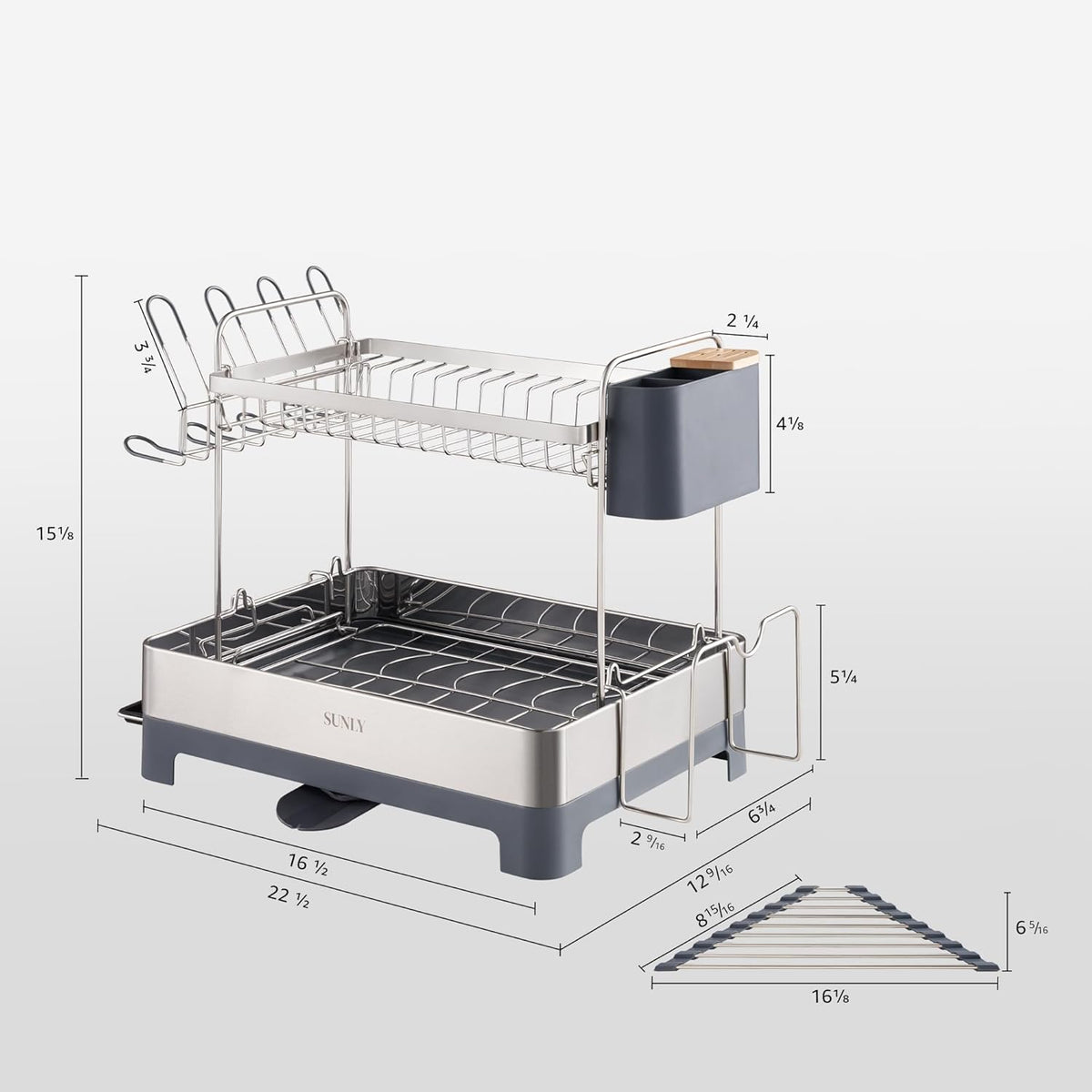 SUNLY Large Dish Drying Rack, Multipurpose 2 Tier Dish Racks for Kitchen Counter, 304 Stainless, Extra Large Drain Board