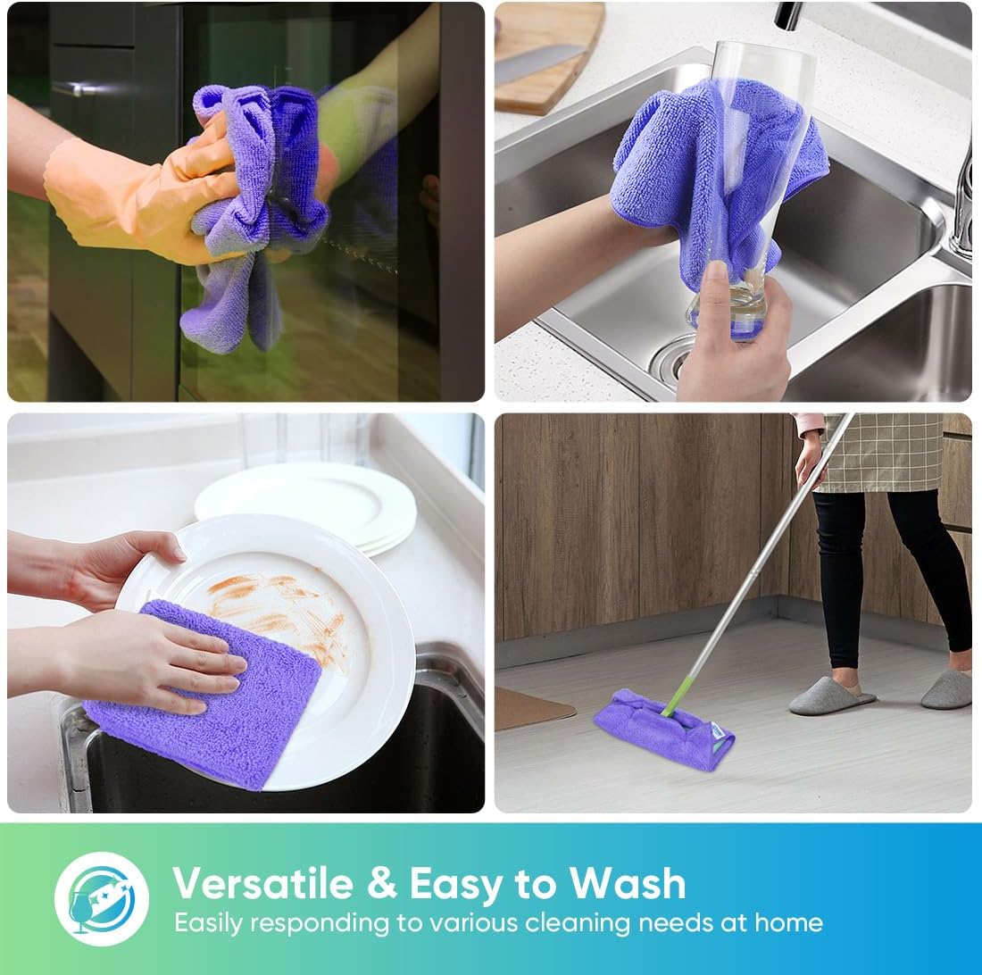 HOMEXCEL Purple Microfiber Cleaning Cloth, 12 Pack Premium Microfiber Towels for Cars, Lint Free, Scratch-Free, Highly Absorbent, Reusable Cleaning Rags for Car, Household, Kitchen, Window,11.5"X11.5"