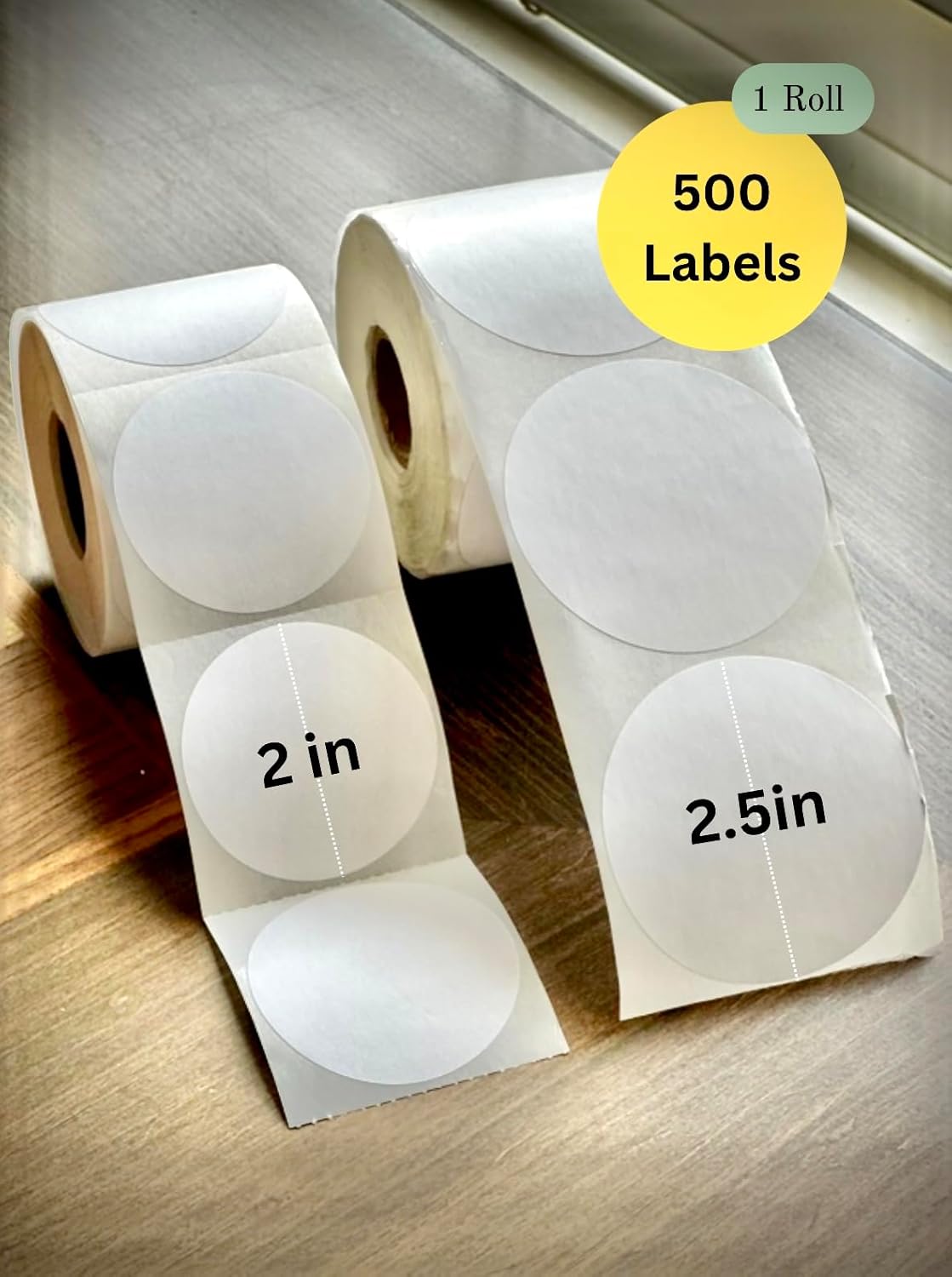 2.5 inch Round Thermal Labels – White-Direct Thermal Sticker Rolls for Small Business, Packaging, Compatible with Mumbyn, Nelko, Rollo, Zebra| 1" Core | Self-Adhesive | 1 Roll 500 Labels