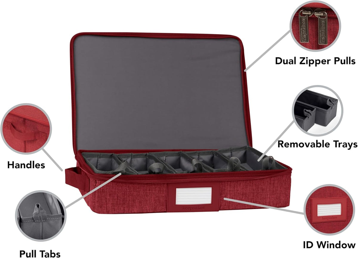 Covermates Keepsakes Flatware Storage Box - Stackable - Reinforced Handles - China Storage, Red Heather