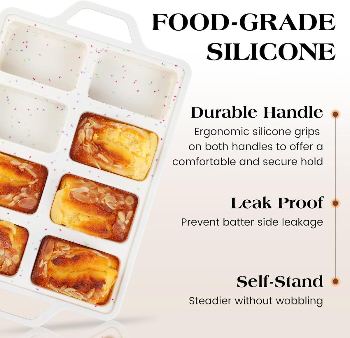 1 Pc Mini Loaf Pans Silicone, Nonstick Small Bread Pans for Baking, Tiny Meatloaf Pan with Metal Reinforced Frame 8 Cavity (Cream)