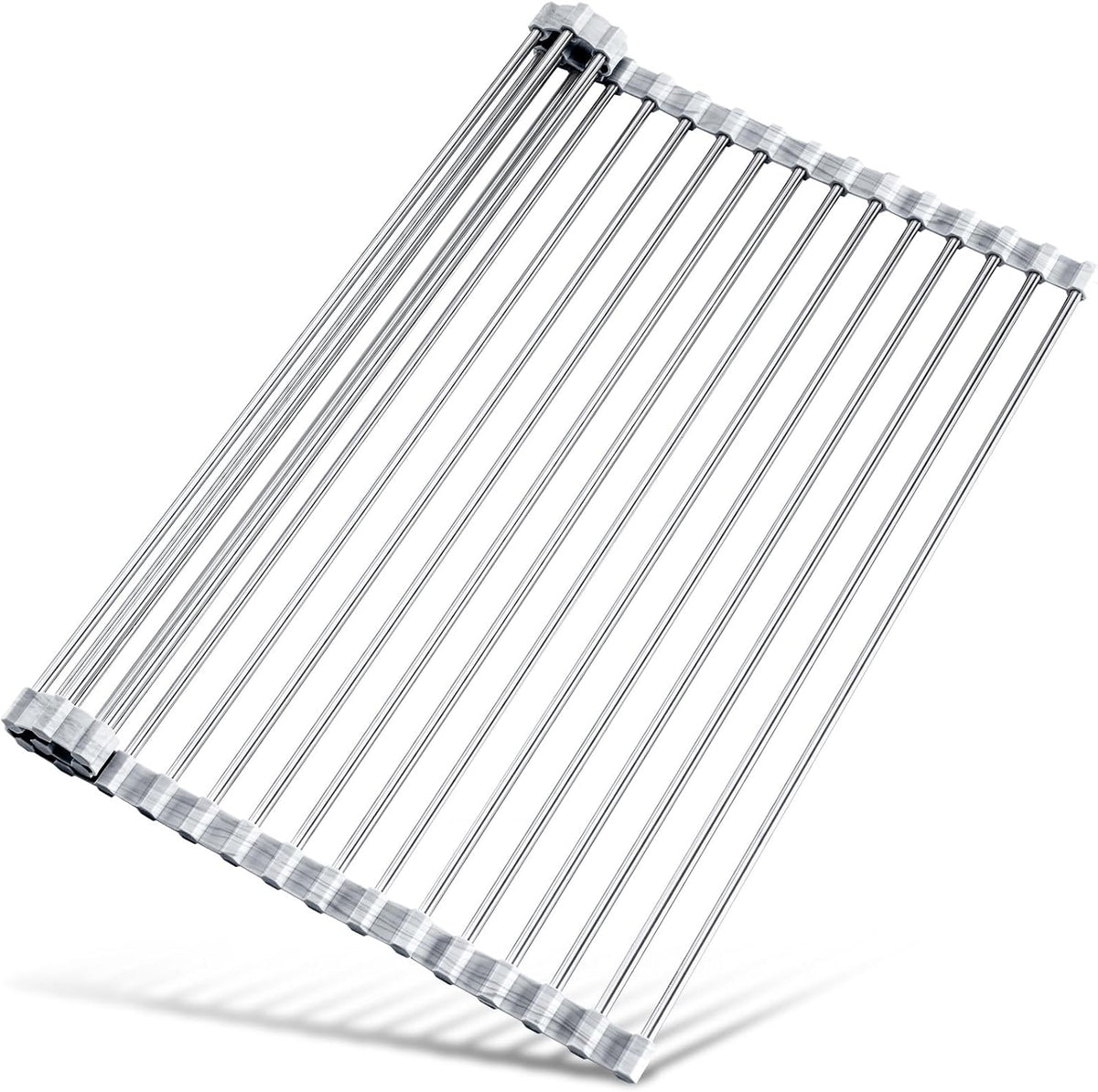 Tomorotec Stainless Steel Roll-Up Dish Drying Rack Marble Color Silicone Edges, Foldable Kitchen Rack Heat Resistant Trivet Supports up to 70 lbs, Food Safe for Dishes, Cookware & More