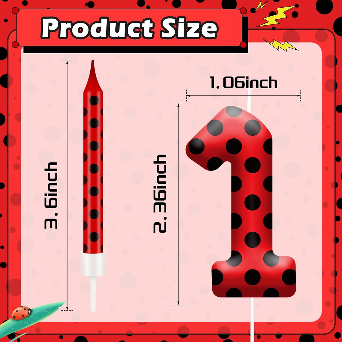 13PCS Ladybug Theme Birthday Candles Set - Red & Black Polka Dot Decorative Candles for Kids Ladybug Themed Parties, Baby Showers, Birthday Cakes, and Ladybird Inspired Celebrations(Number 1)