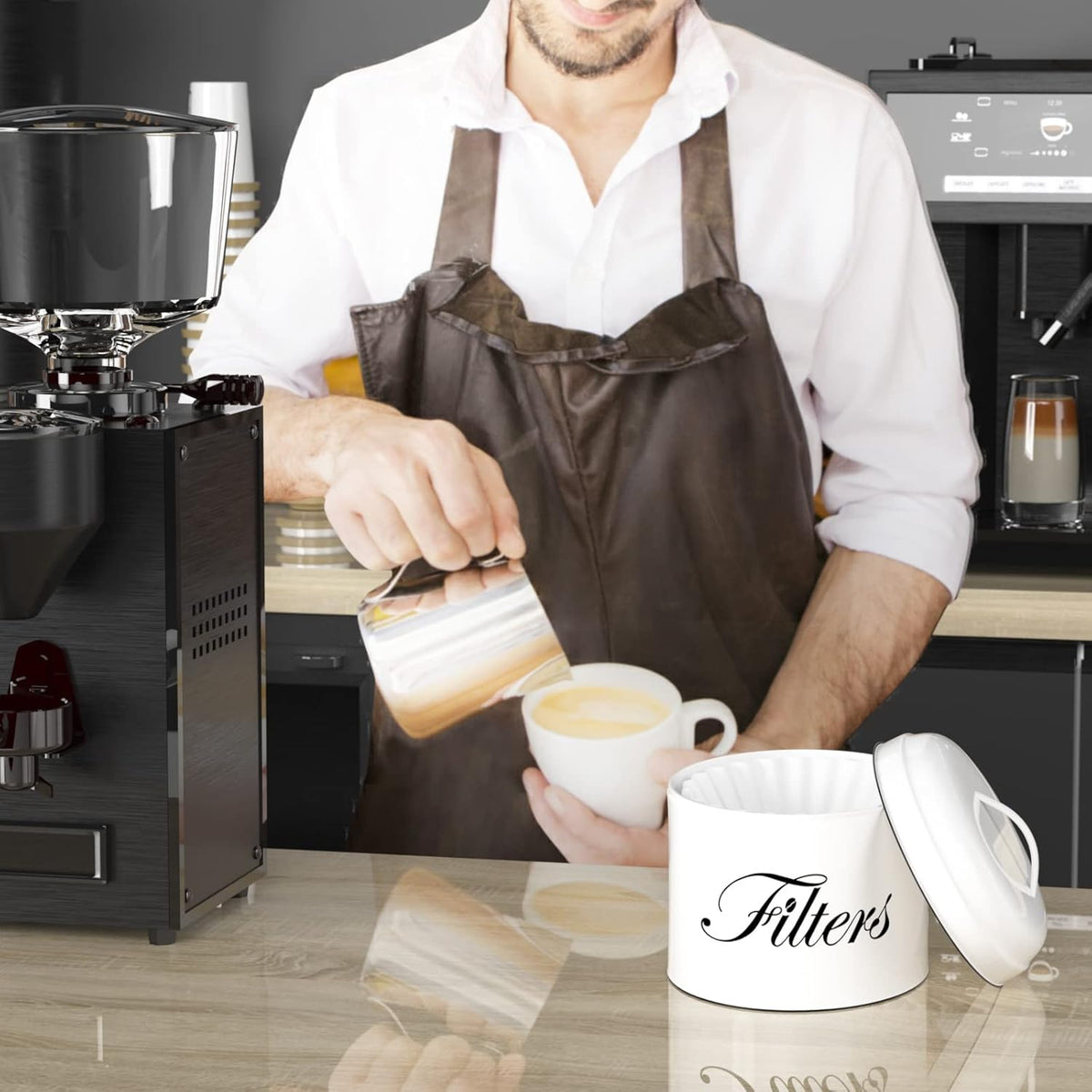 Coffee Filter Holder, Basket Storage Container for Counter, Black Small Bar Accessories for Coffee Bar Station(White)