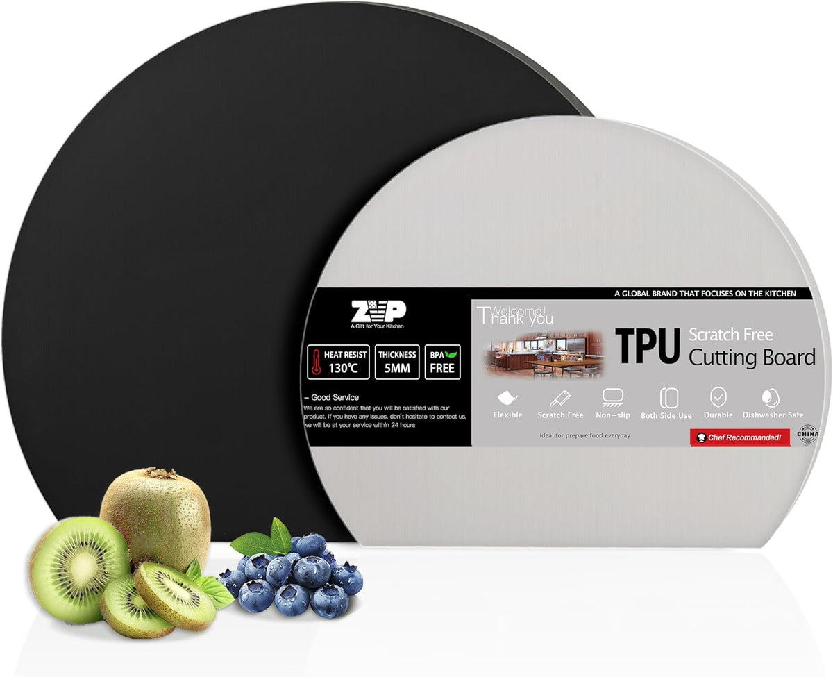 ZVP Thick Silicone TPU Cutting Board Mats for Kitchen, Flexible Rubber Cutting Boards, Anti-Slip Cutting Mats, Semicircle Chopping Board, BPA Free Dishwasher Safe, 2 Pieces