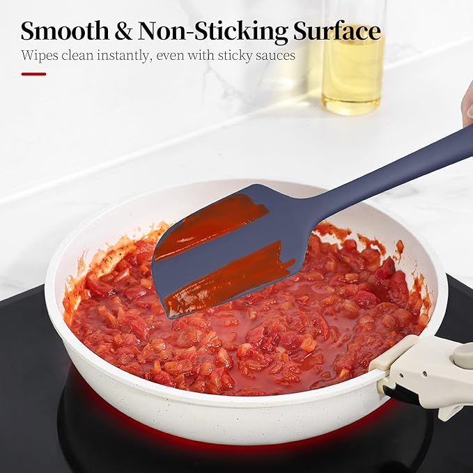 600ºF Heat Resistant Spatulas, High Heat Food Safe Semless Kitchen Silicone Scraper Set for Cooking Baking Mixing Scraping Stirring Nonstick Cookware Pan Bowl (4Pcs,Midniaht Blue)