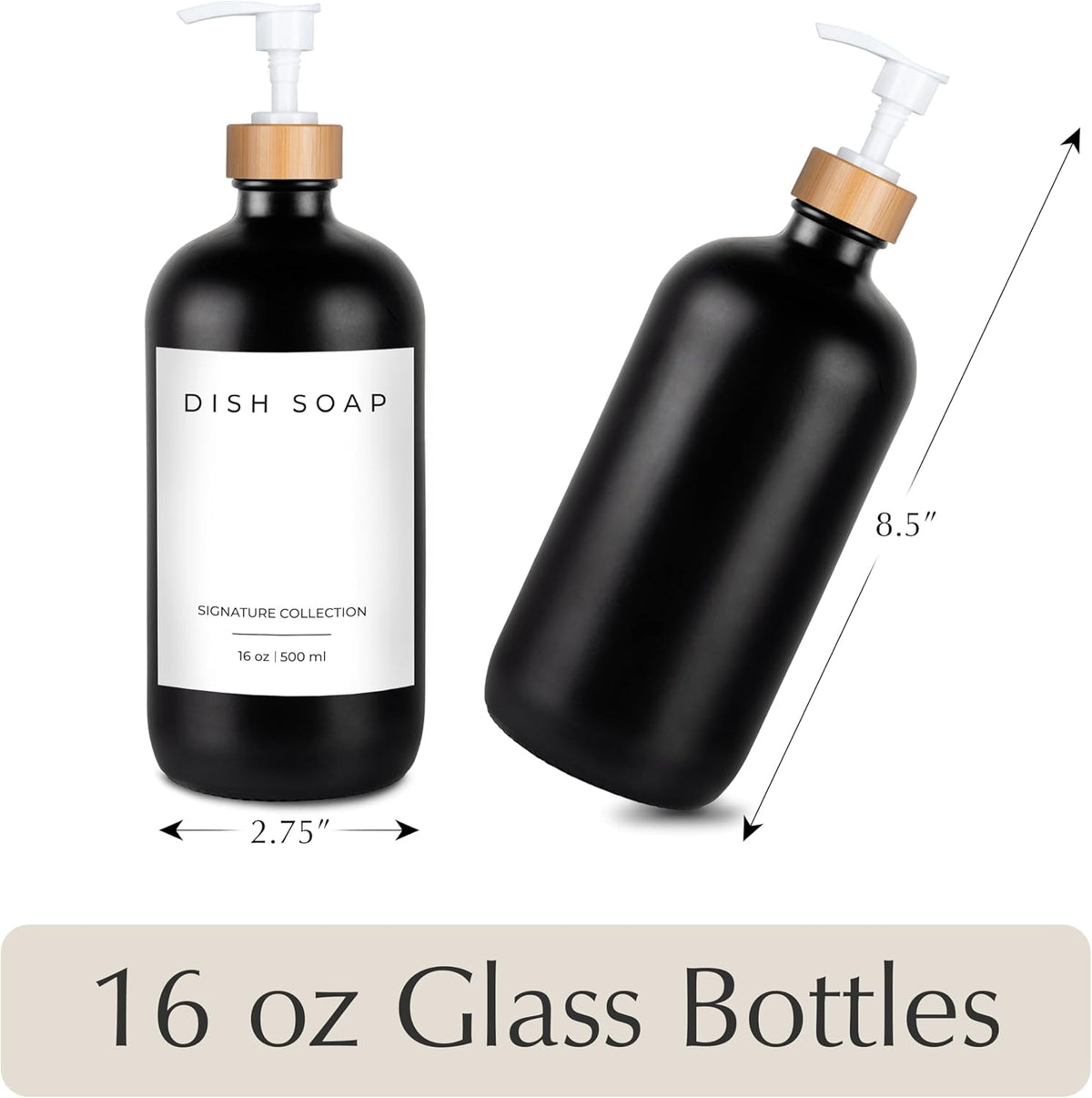 Emerson Glass Soap Dispenser Set - Kitchen & Bathroom, 16 Oz, 2 Pack