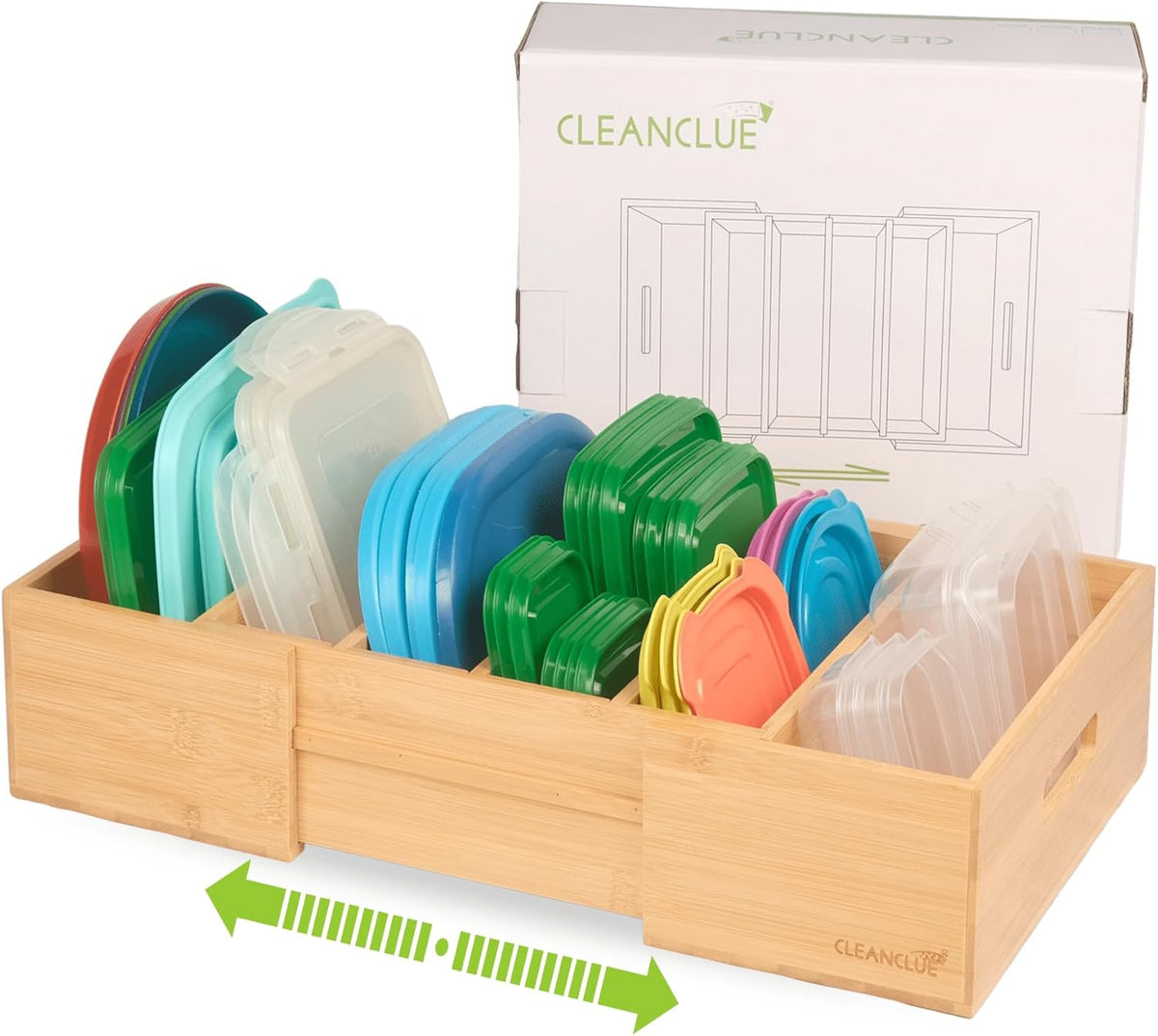 Expandable Kitchen Cabinet Organizer for Food Storage Container Lids, Bamboo Drawer Caddy Adjustable Dividers, Box for Kitchen Storage and Organization, Lids Organizer for Cabinet (Natural)