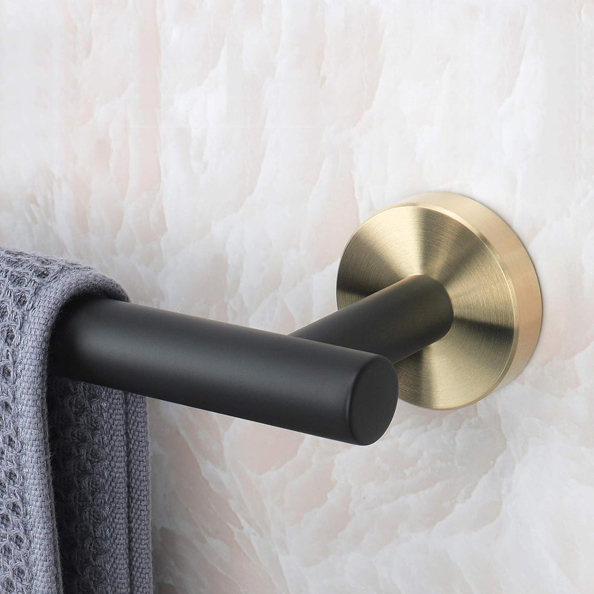 NearMoon Bath Towel Bar, Bath Accessories Thicken Stainless Steel Shower Towel Rack for Bathroom, Towel Holder Wall Mounted (1 Pack, Matte Black & Gold, 33 Inch)