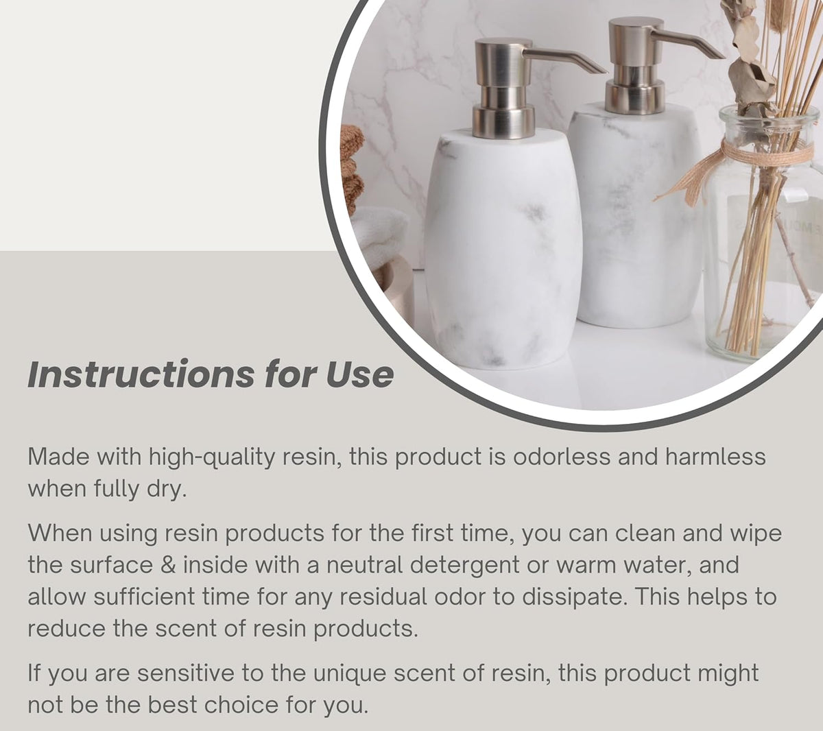 Resin Hand Soap Dispenser, Refillable Soap Dispenser with White Marble Look and Metallic Pump, Waterproof Bottle Labels for Bathroom Kitchen Dish Hand Wash Shower Lotion Shampoo (12 Oz)