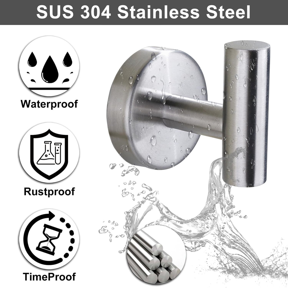 Towel Hook for Bathroom,Screw Mount Heavy Duty Wall Hooks, Stainless Steel Coat Robe Clothes Hook for Bathroom Kitchen Garage Hotel, 2 Packs Wall Mount Towel Holder, Brushed Silver
