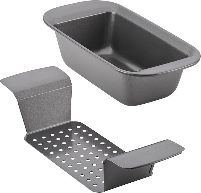 Rachael Ray Bakeware Meatloaf/Nonstick Baking Loaf Pan with Insert, 9 Inch x 5 Inch, Gray
