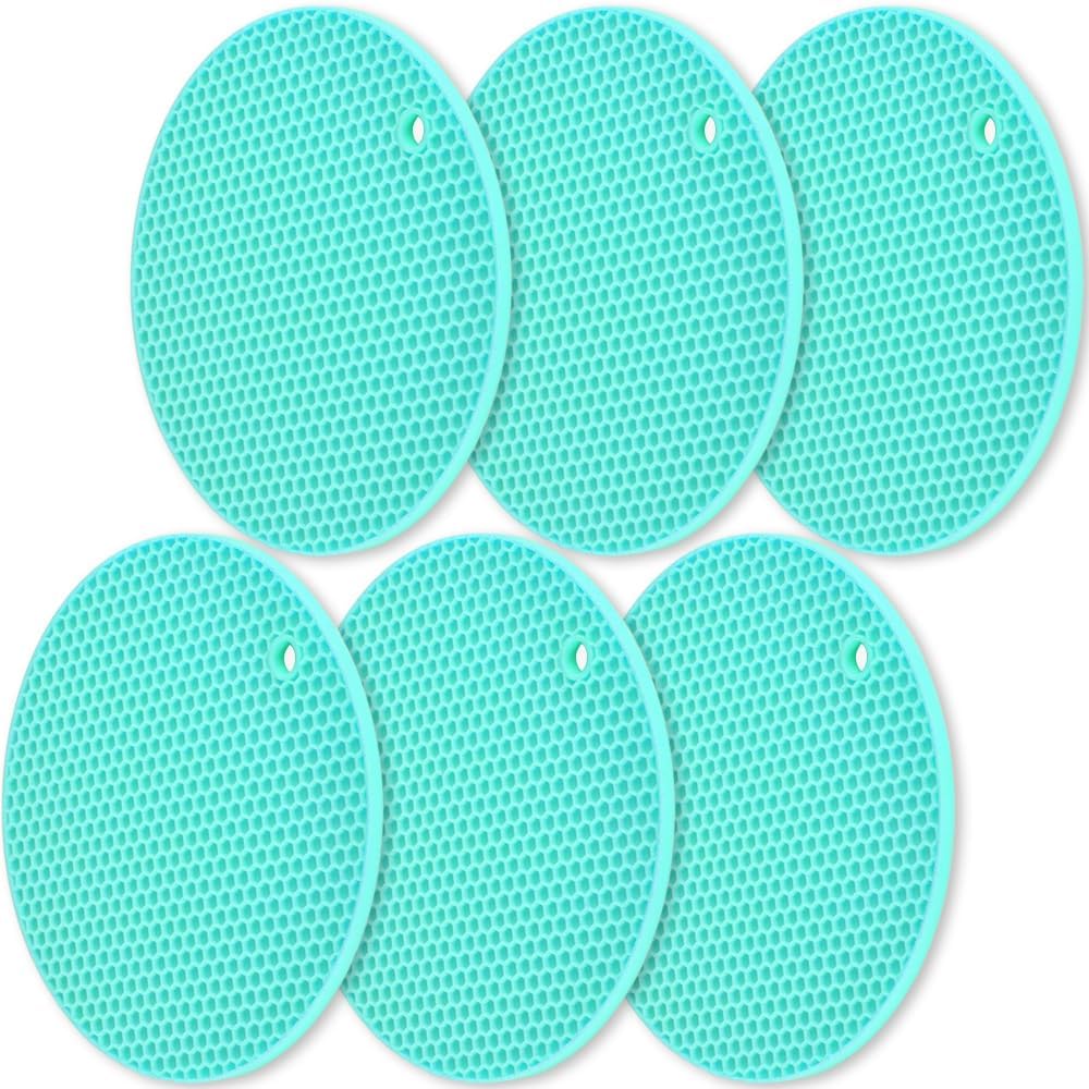 homEdge Silicone Trivets Mat, 6 Packs Multipurpose Non Slip Heat Resistant Pot Holder-Mint Green