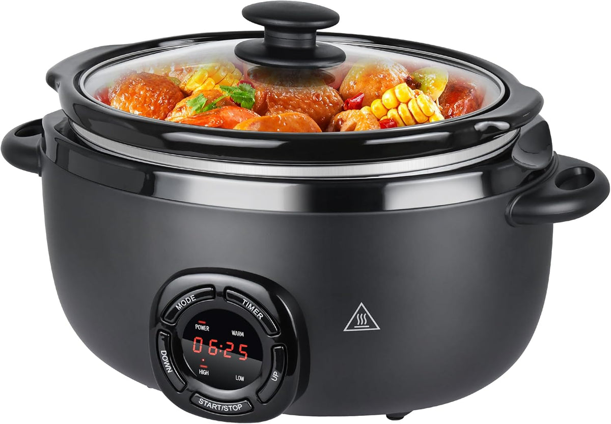 7-Quart Oval Slow Cooker Electric with Nonstick Removable Pot, 3 Temp Settings, Programmable, Dishwasher Safe